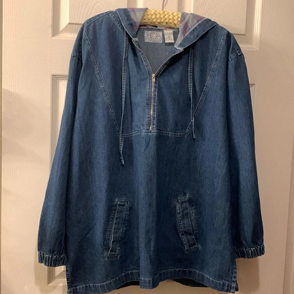 VINTAGE CAROLINA BLUES PLUS DENIM POPOVER JACKET-HOODIE SZ18 -POCKETS/ZIP FRONT - Picture 1 of 7